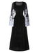 Black 1940s Halloween Ghost Lace-Up Dress with Shawl