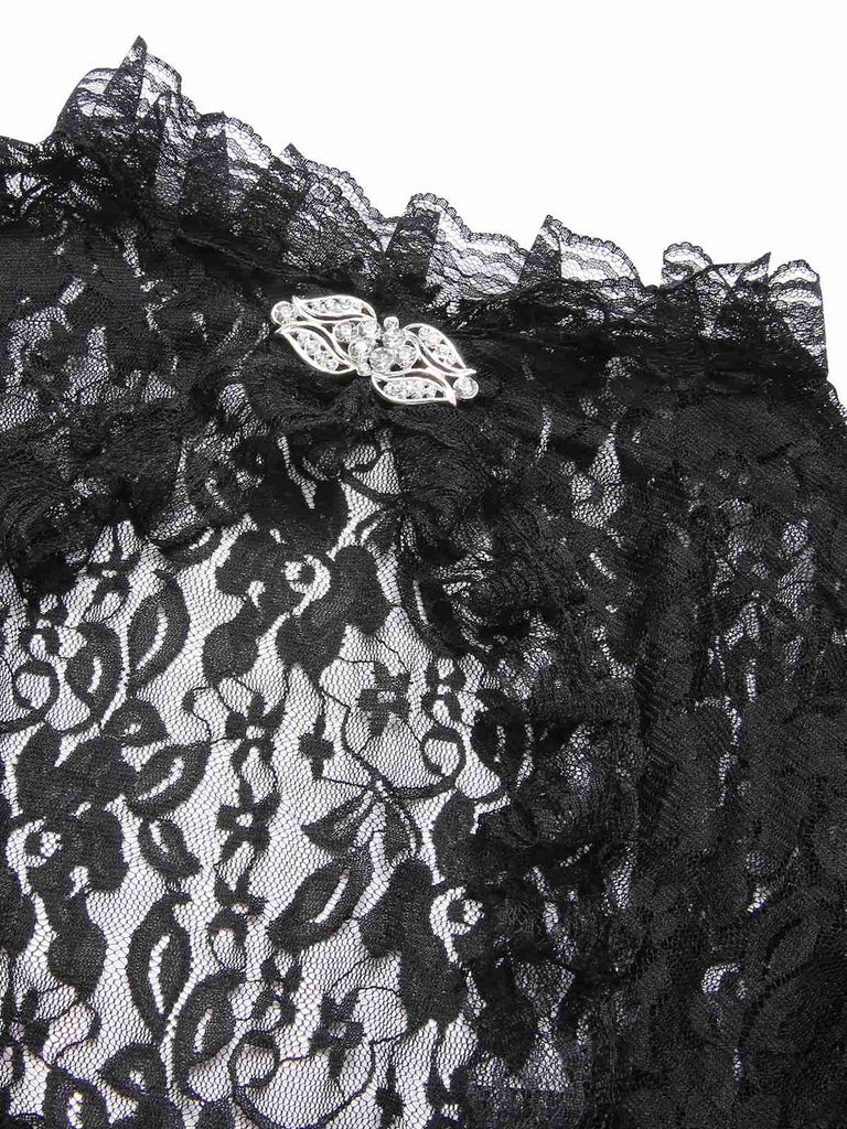 Black 1970s Flare Sleeved Lace Sheer Cape