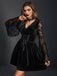 Black 1970s Lace Bat Sleeves Velvet Dress