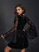 Black 1970s Lace Bat Sleeves Velvet Dress