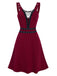 Red 1950s Halloween V-Neck Lace-Up Dress