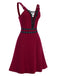 Red 1950s Halloween V-Neck Lace-Up Dress