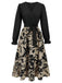 Black 1940s Floral Silhouette Long Sleeved Dress