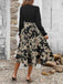 Black 1940s Floral Silhouette Long Sleeved Dress