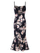 Black 1930s Floral Faux Satin Straps Nightgown