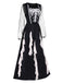 Black 1930s Halloween Skeleton Ruffles Dress With Veil