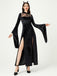 Black 1940s Batwing Sleeves Slit Velvet Dress