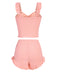 Pink 1930s Solid Ruffles Straps Pajamas