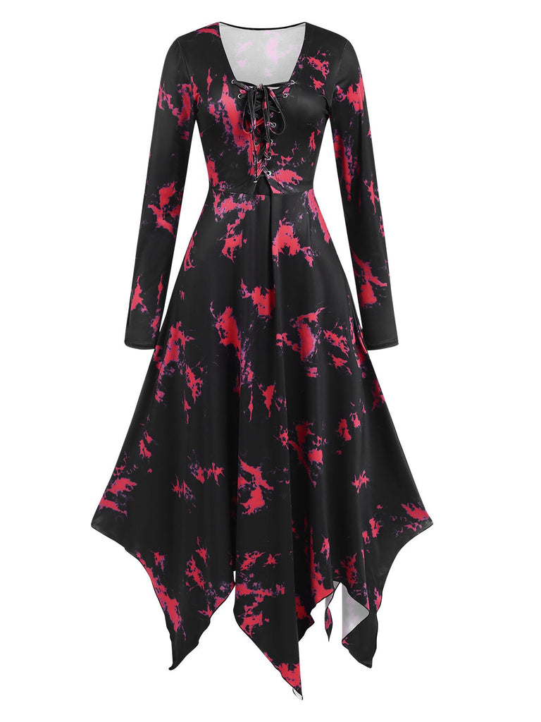 Black 1940s Halloween Blood Lace-Up Dress