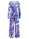 Blue 1980s Psychedelic Print Tie-Waist Jumpsuit