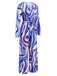 Blue 1980s Psychedelic Print Tie-Waist Jumpsuit