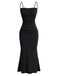 Black 1930s Solid Spaghetti Strap Mermaid Dress