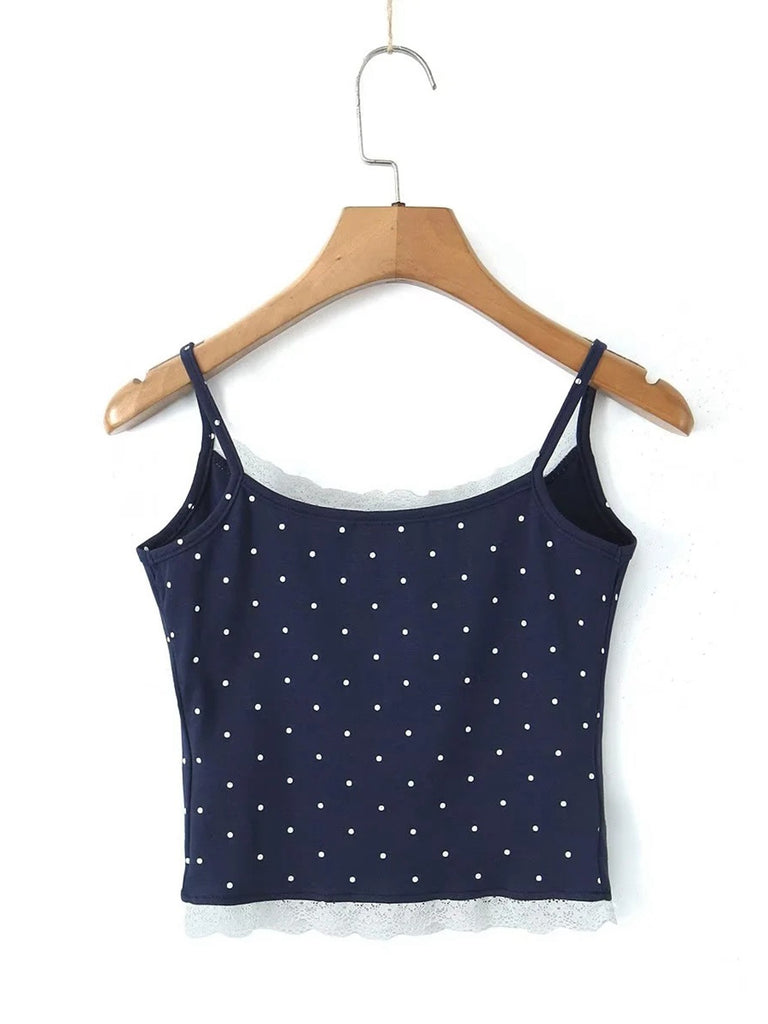 2PCS Blue 1950s Polka Dots Camisole & Cardigan