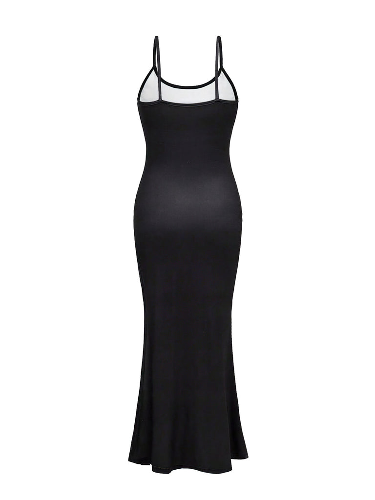 Black 1930s Mermaid Skeleton Spaghetti Straps Dress