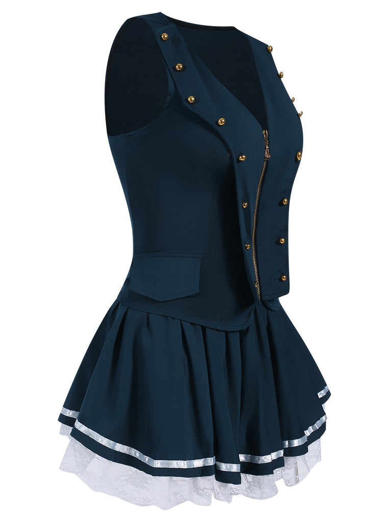 Blue 1950s V-Neck Sailor Cosplay Costumes