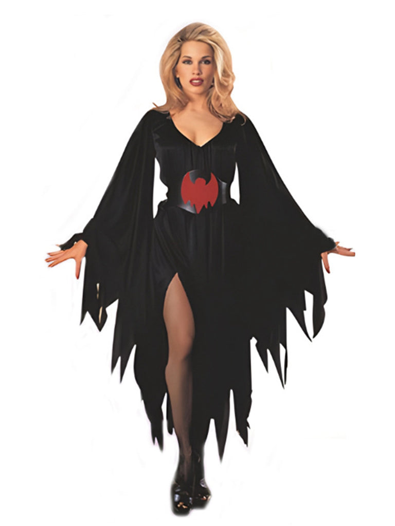 Black 1950s Halloween Bat Irregular Hem Dress