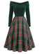 Red 1950s Christmas Off Shoulder Tartan Dress