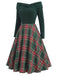 Red 1950s Christmas Off Shoulder Tartan Dress