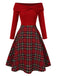 [Pre-Sale] Green 1950s Christmas Off Shoulder Tartan Dress