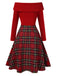 [Pre-Sale] Green 1950s Christmas Off Shoulder Tartan Dress