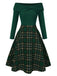 [Pre-Sale] Green 1950s Christmas Off Shoulder Tartan Dress