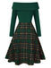 [Pre-Sale] Green 1950s Christmas Off Shoulder Tartan Dress