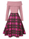 [Pre-Sale] Pink 1950s Christmas Off Shoulder Tartan Dress