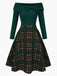 Red 1950s Christmas Off Shoulder Tartan Dress