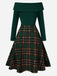 Red 1950s Christmas Off Shoulder Tartan Dress