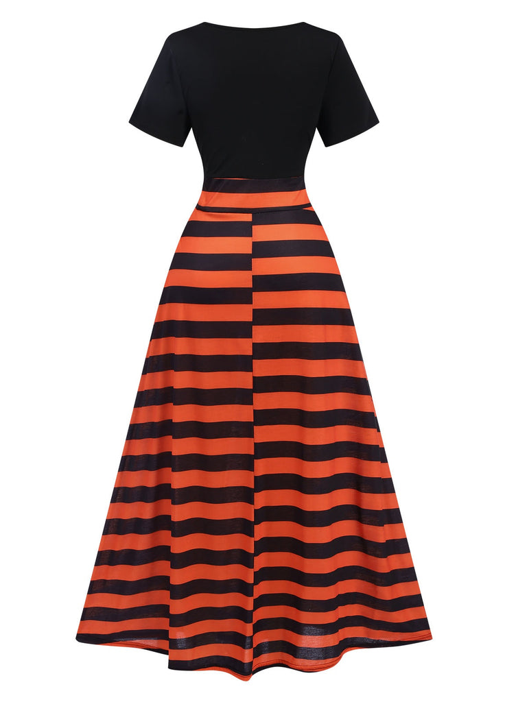 Black & Orange 1950s Stripes Colorblock Dress