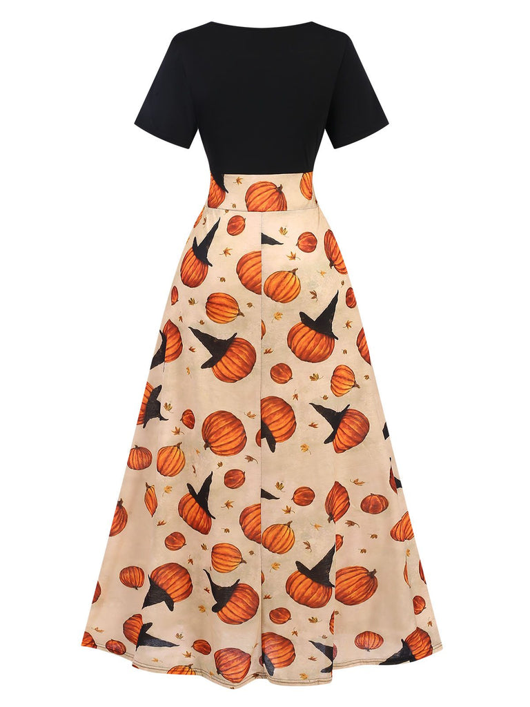 Multicolor 1950s Halloween Pumpkin Patchwork Dress