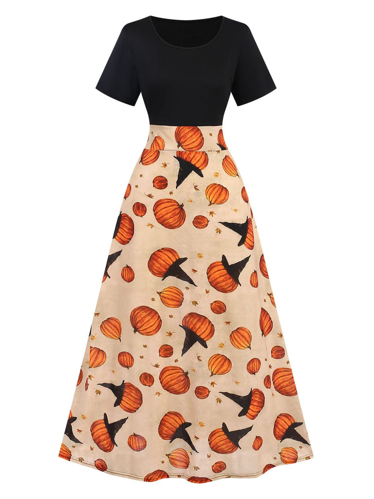 Multicolor 1950s Halloween Pumpkin Patchwork Dress