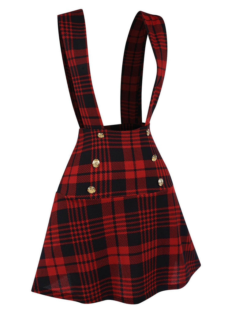 Red 1980s Scottich Plaid Overall skirt