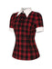 Red 1930s Shirt Collar Gingham Plaid Top