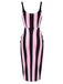 Black&Pink 1960s Vertical Stripe Straps Pencil Dress
