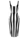 Black 1960s Vertical Stripe Straps Pencil Dress