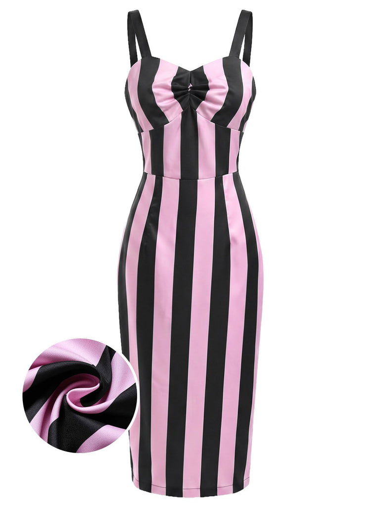 Black 1960s Vertical Stripe Straps Pencil Dress