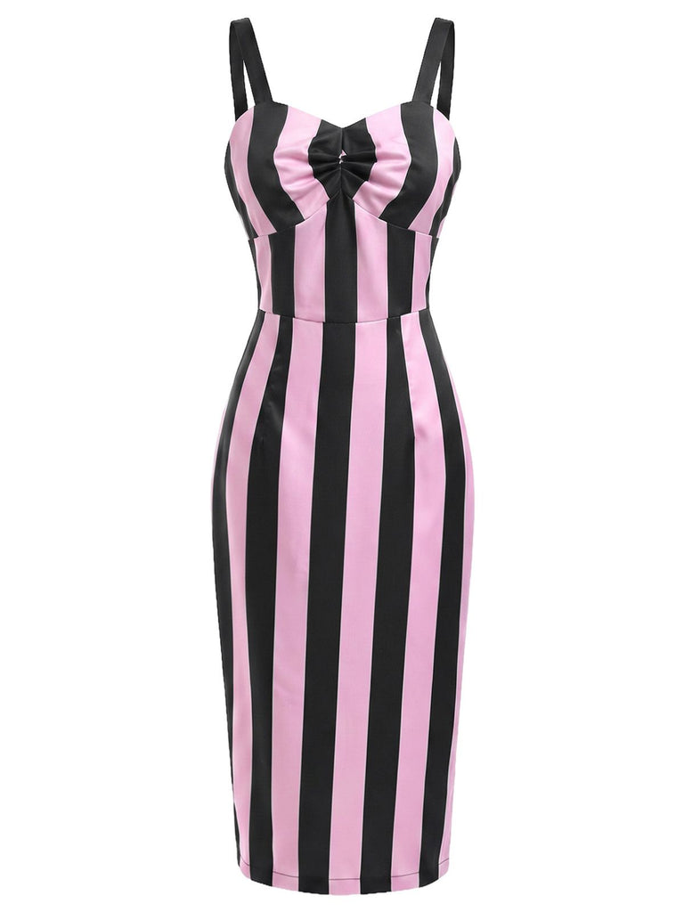 Black 1960s Vertical Stripe Straps Pencil Dress