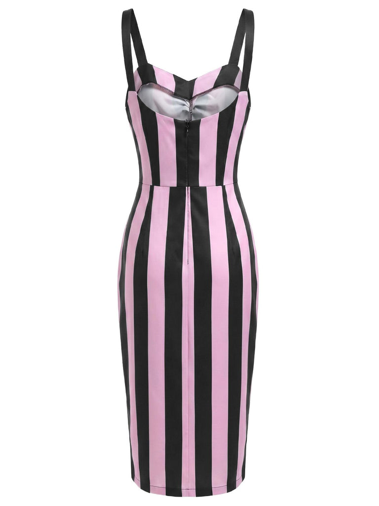 Black 1960s Vertical Stripe Straps Pencil Dress