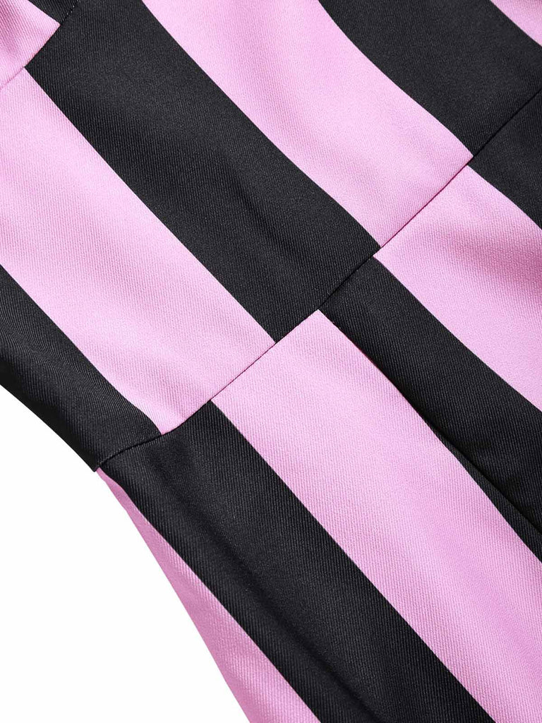 Black 1960s Vertical Stripe Straps Pencil Dress