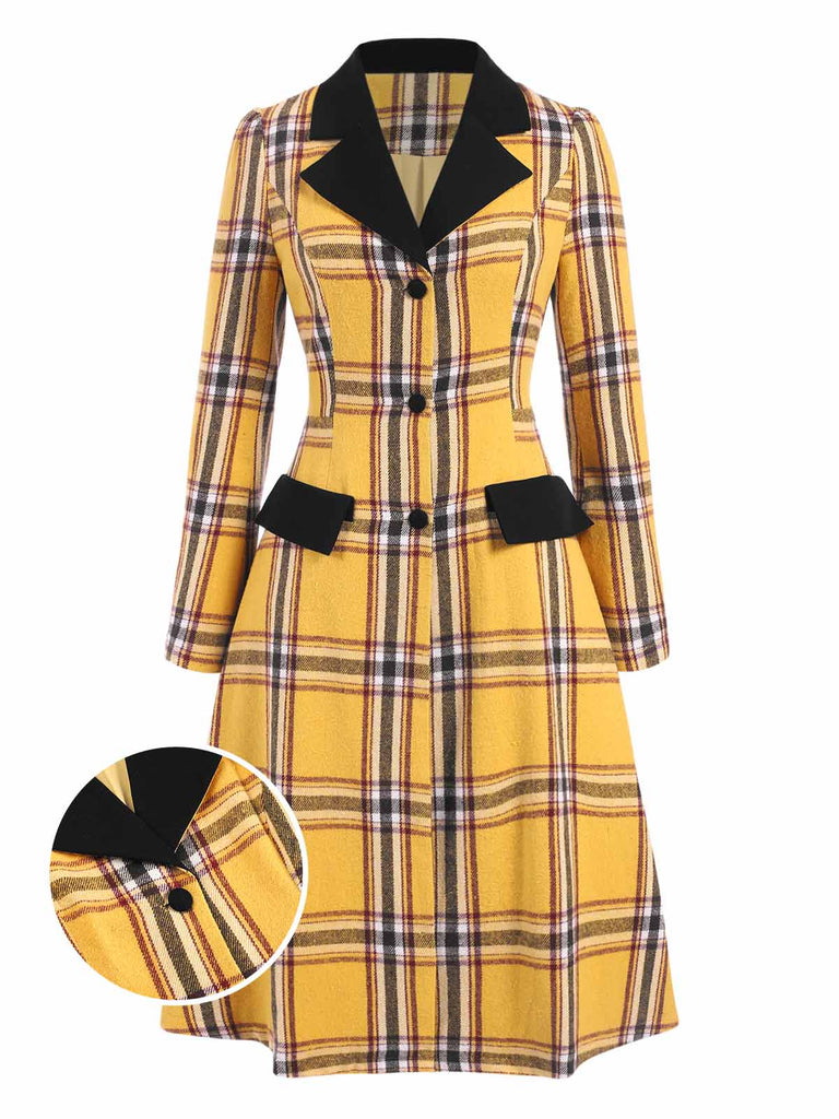 [Pre-Sale] Yellow 1940s Lapel Pocket Plaids Coat