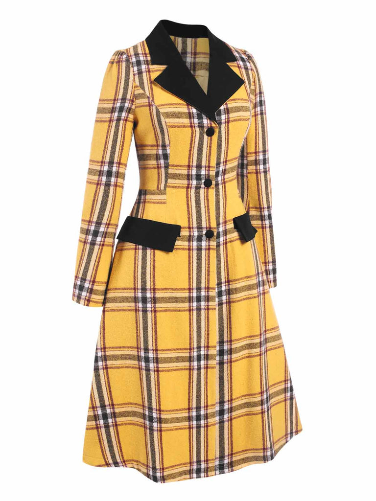 [Pre-Sale] Yellow 1940s Lapel Pocket Plaids Coat