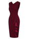 Wine Red 1960s Solid Ruffle Trim Pencil Dress