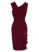 Wine Red 1960s Solid Ruffle Trim Pencil Dress