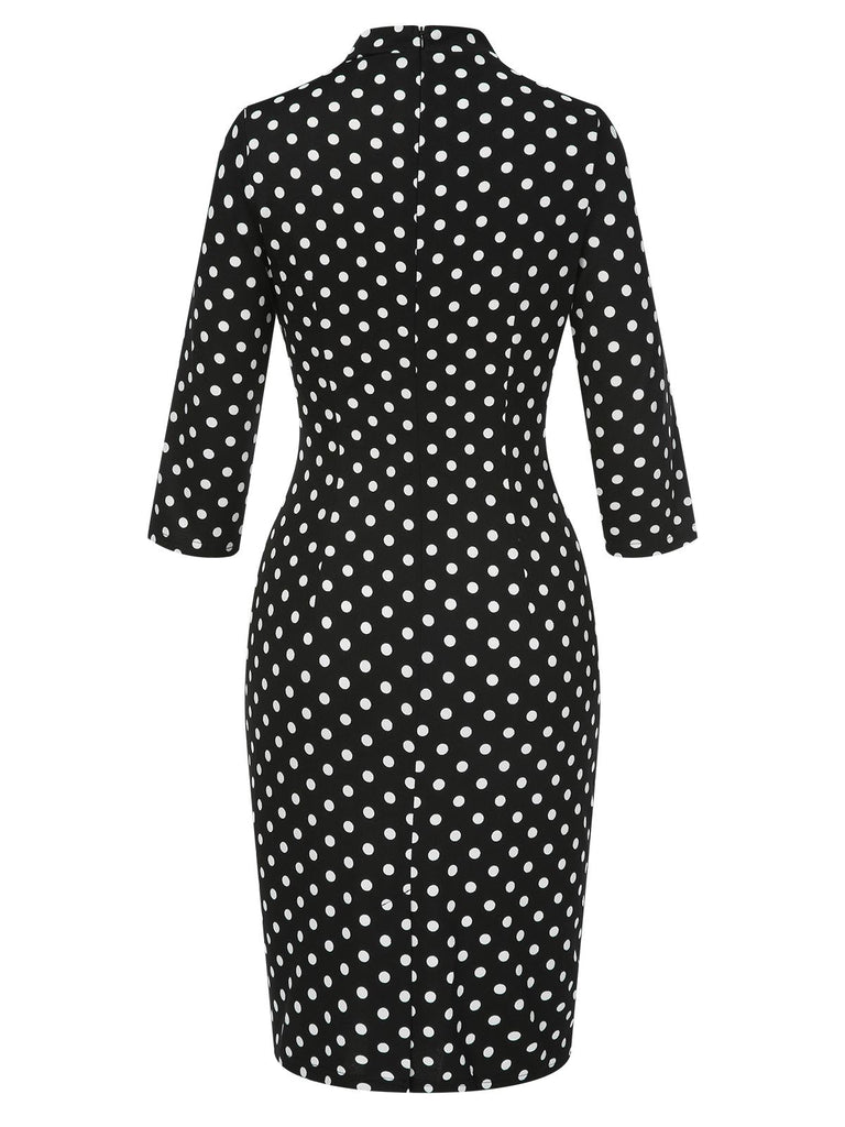 Black 1960s Tie Neck Polka Dots Dress