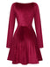 1960s V-Neck Velvet Long Sleeve A-Line Dress