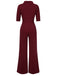 1930s Solid Rolled Collar Belted Jumpsuit