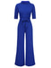 1930s Solid Rolled Collar Belted Jumpsuit