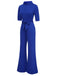 1930s Solid Rolled Collar Belted Jumpsuit