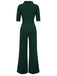 1930s Solid Rolled Collar Belted Jumpsuit